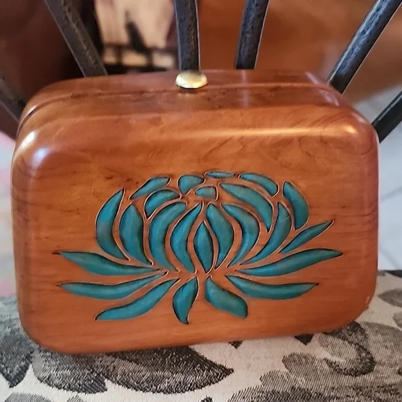 Chic Brown Wood and Blue Lotus Silk Design Clutch From Ranchana - Picture 3 of 10